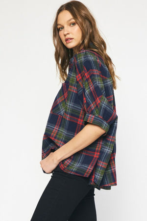 Plaid SS Button Top
