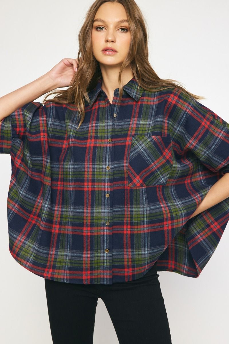 Plaid SS Button Top