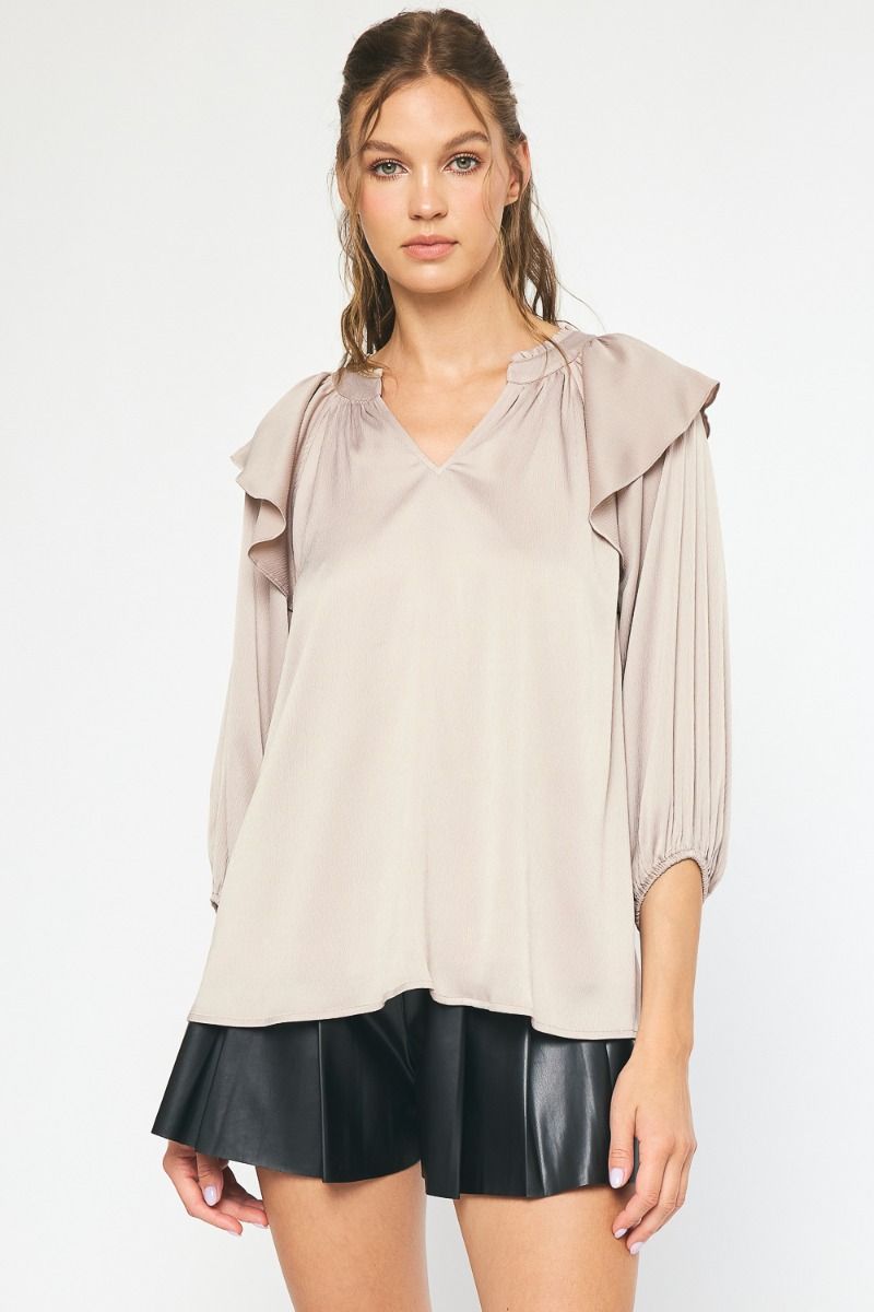 Satin Ruffle Shoulder Top