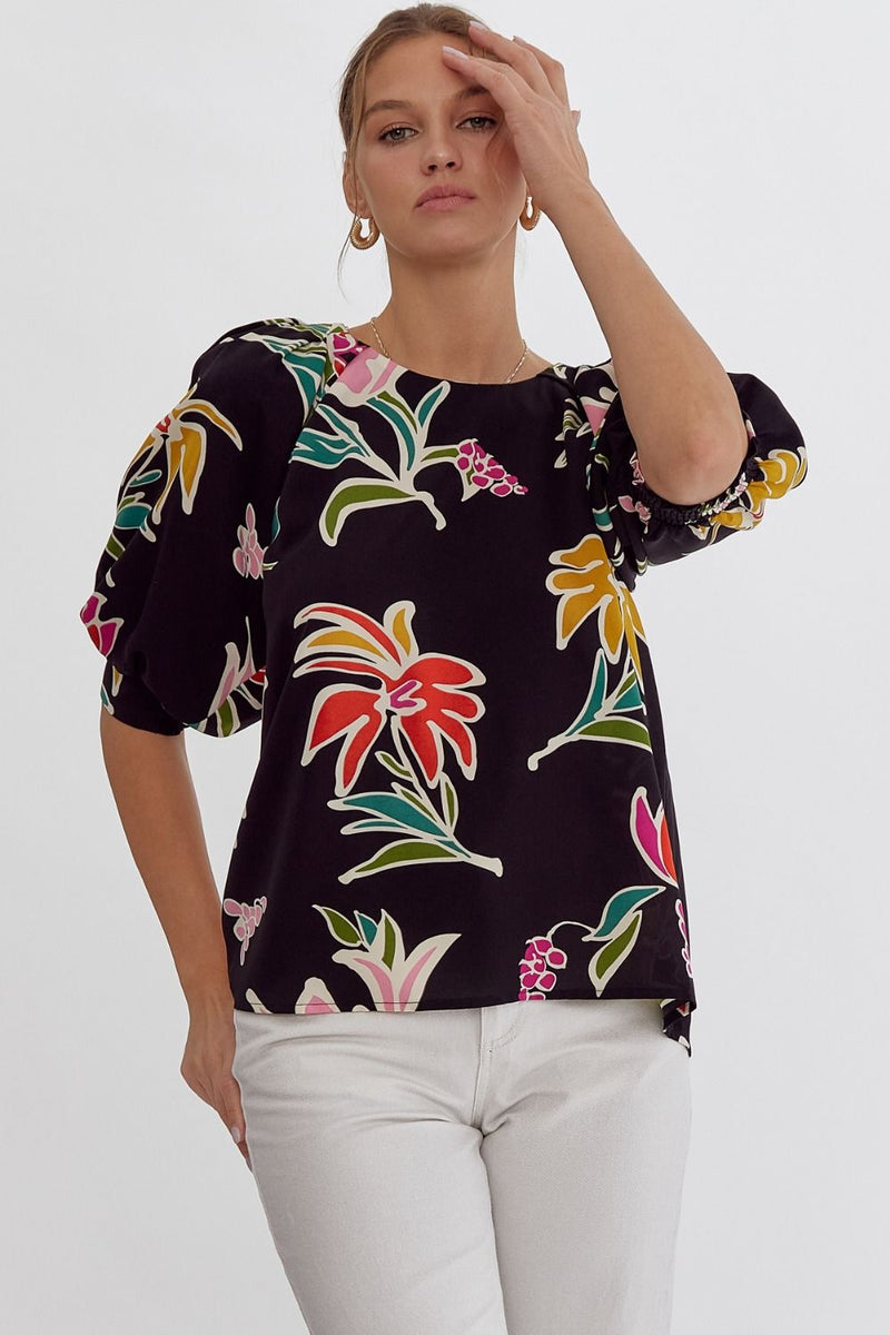 Half Sleeve Floral Woven Top