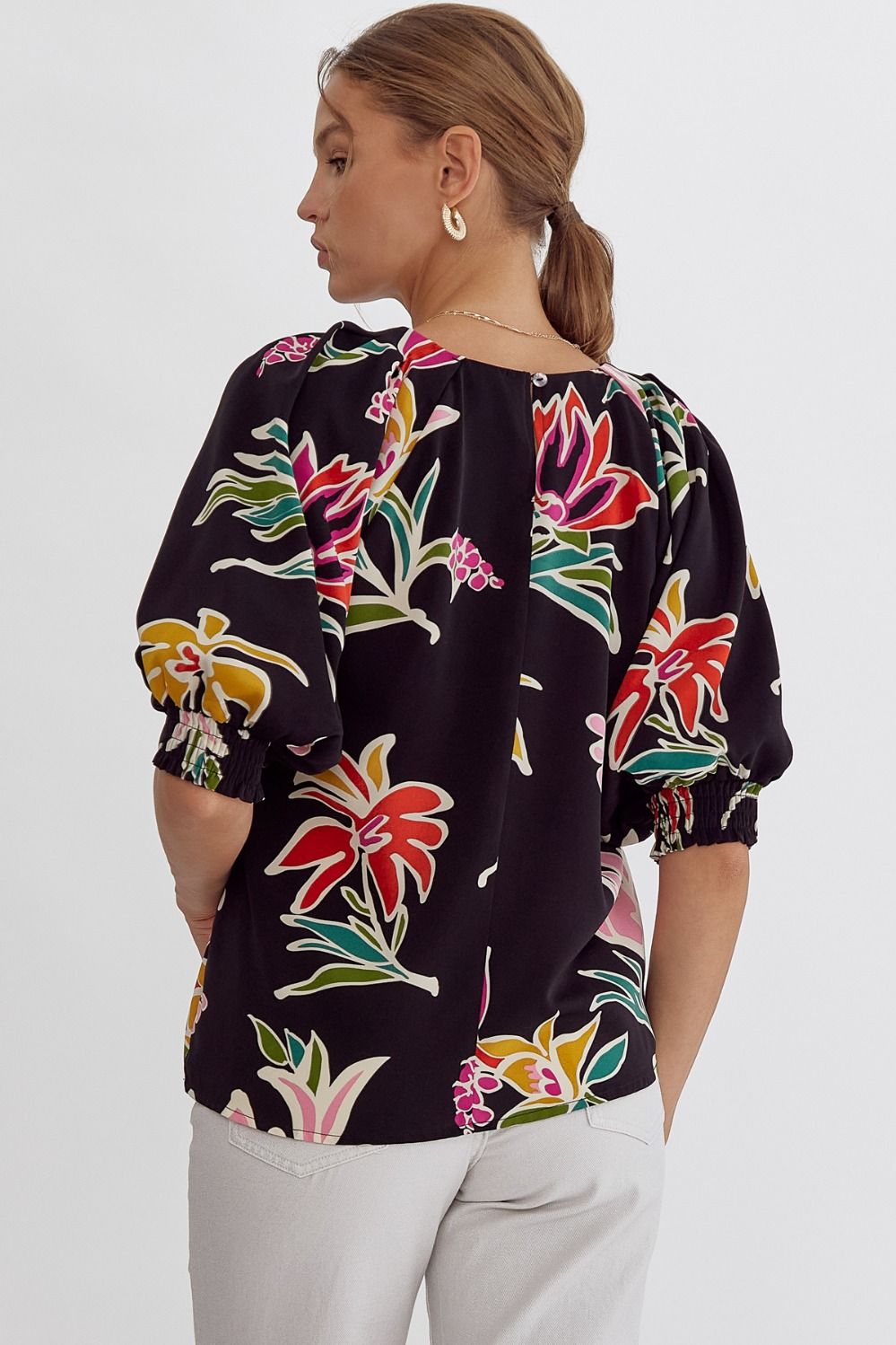 Half Sleeve Floral Woven Top