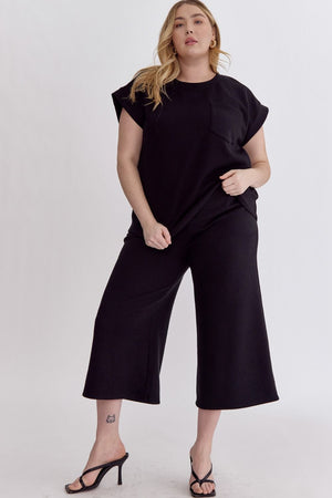 Plus Textured Wide Leg Pants