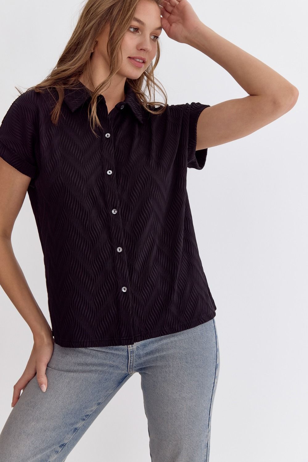 Luxe Fabric SS Button Top