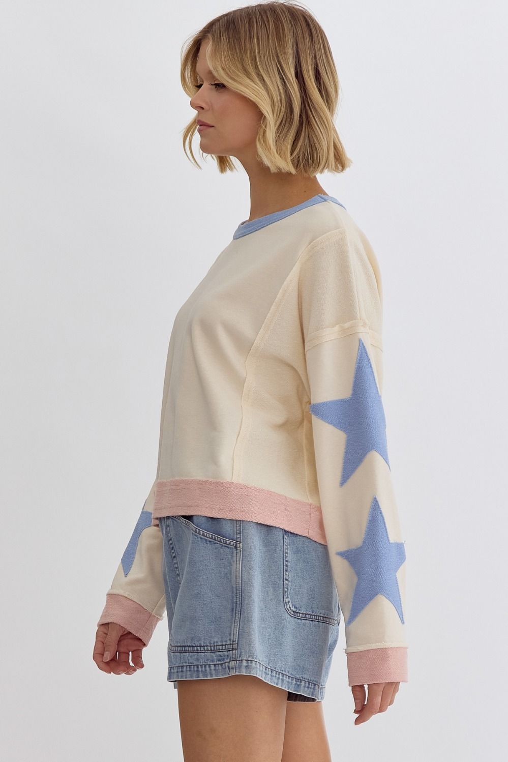 Raw Edge Star Sleeve Top