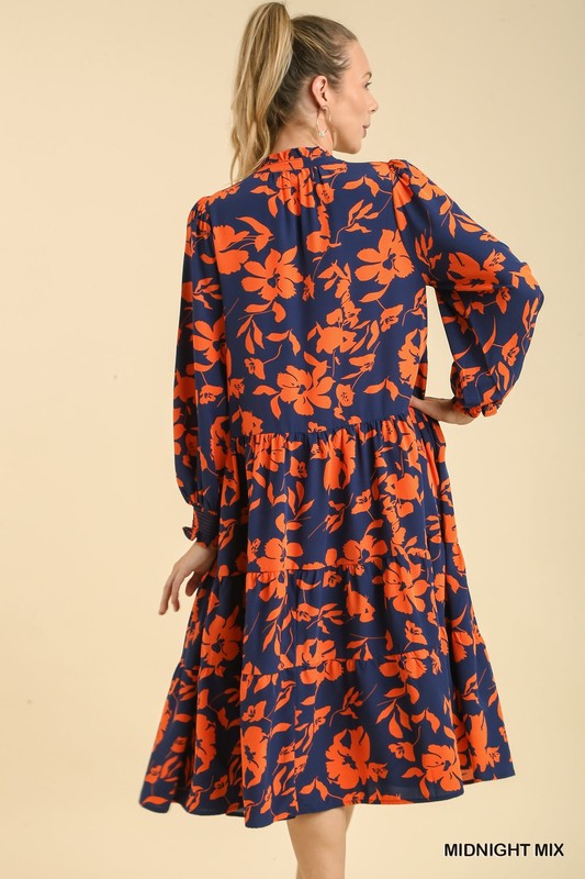 LS Floral Print Midi Dress