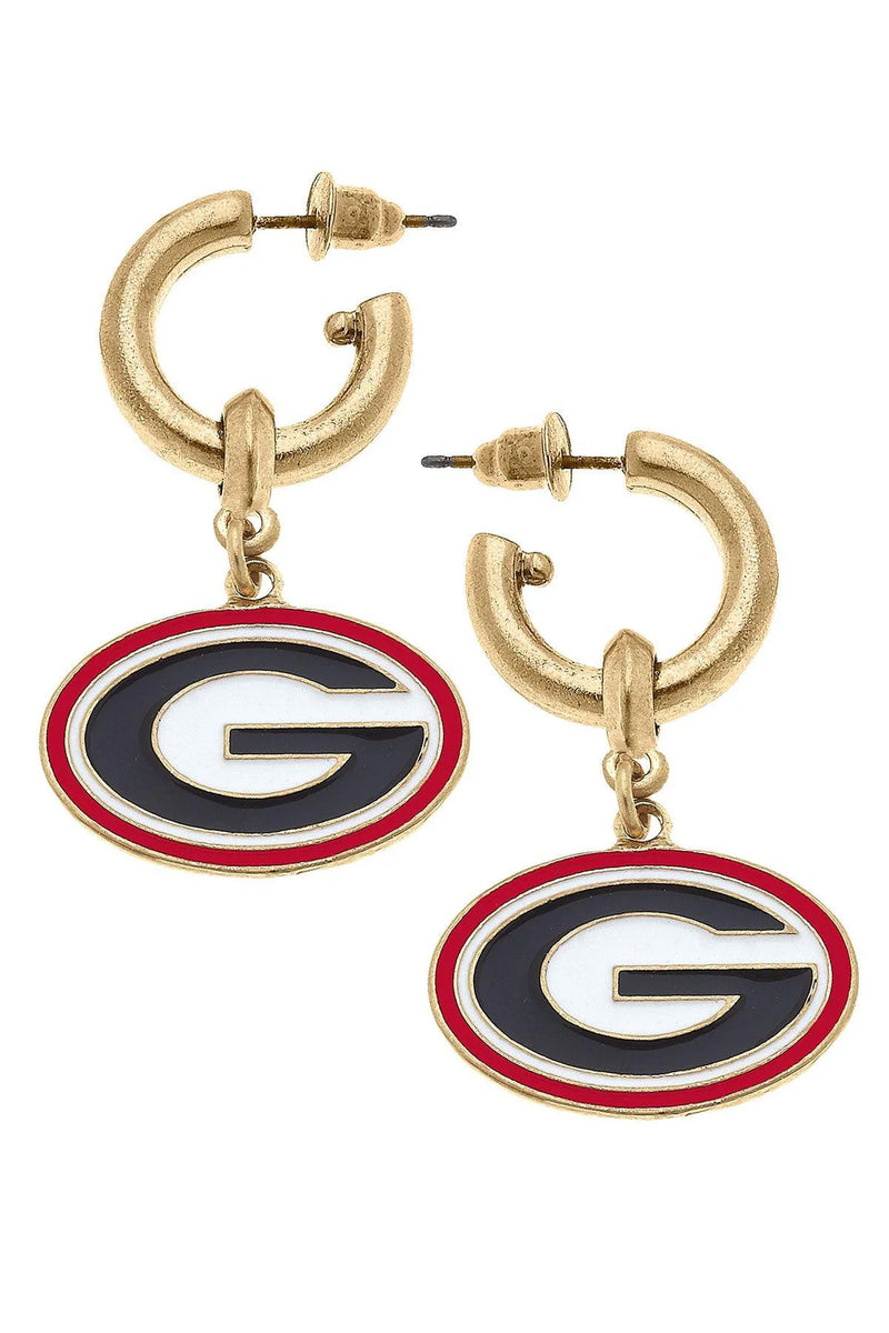 Georgia Bulldogs Enamel Drop Hoop Earrings