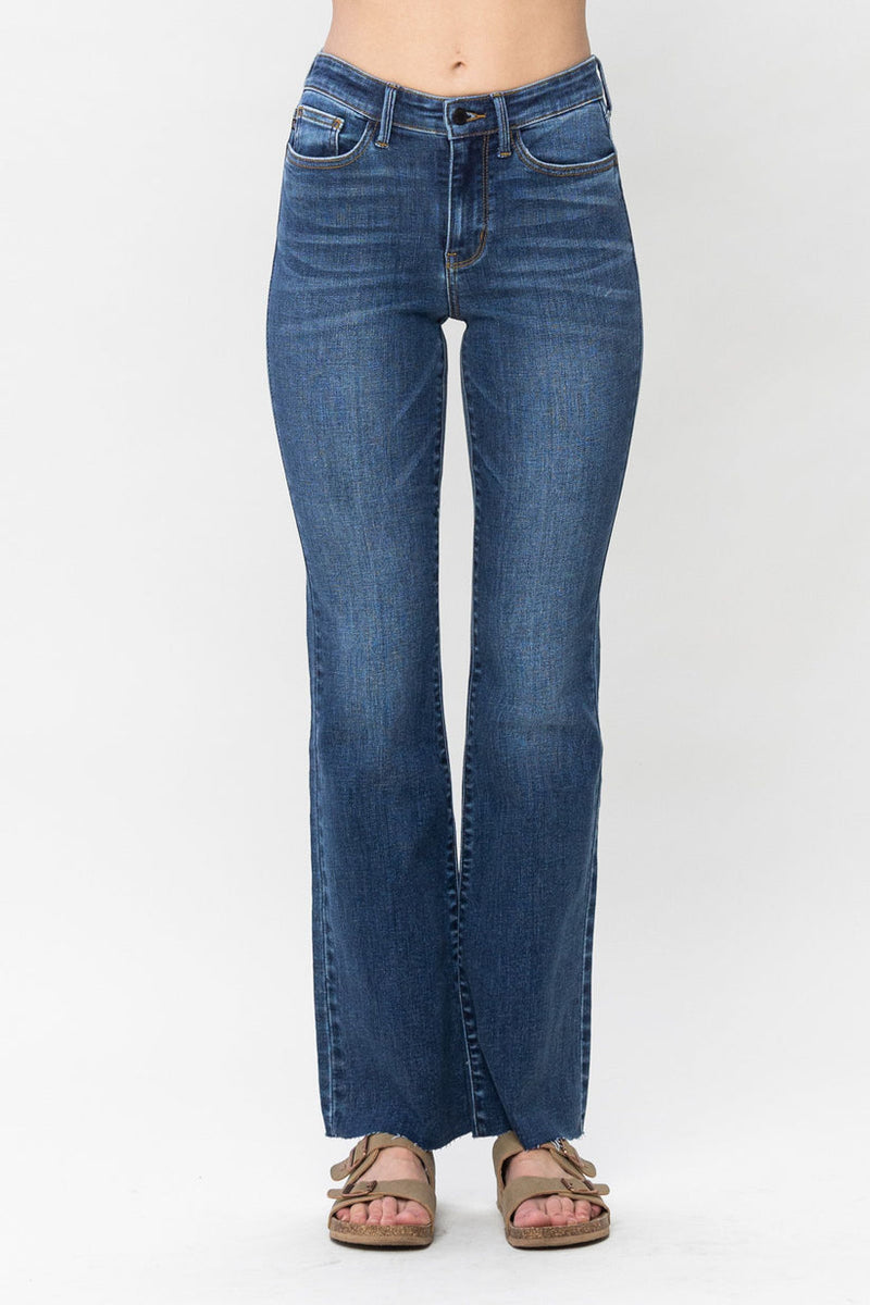 Mid Rise Cut Hem Bootcut Jeans