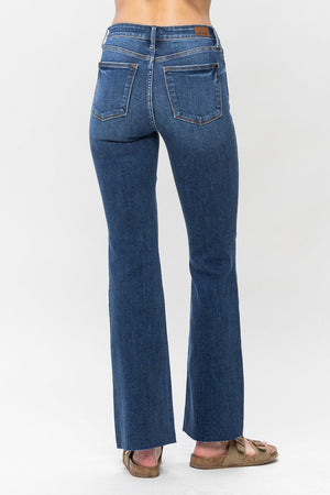 Mid Rise Cut Hem Bootcut Jeans