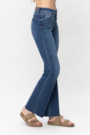 Mid Rise Cut Hem Bootcut Jeans