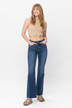 Mid Rise Cut Hem Bootcut Jeans