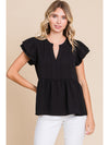Peplum Slit Neck Top