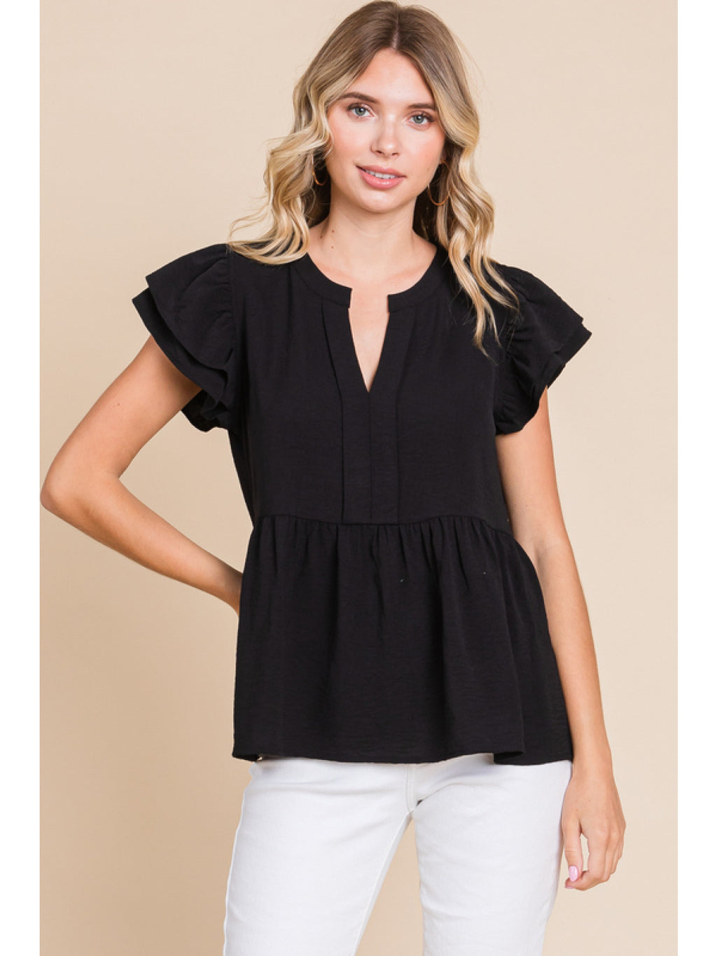 Peplum Slit Neck Top