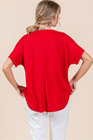 Loose Ribbed Notch Neck Top