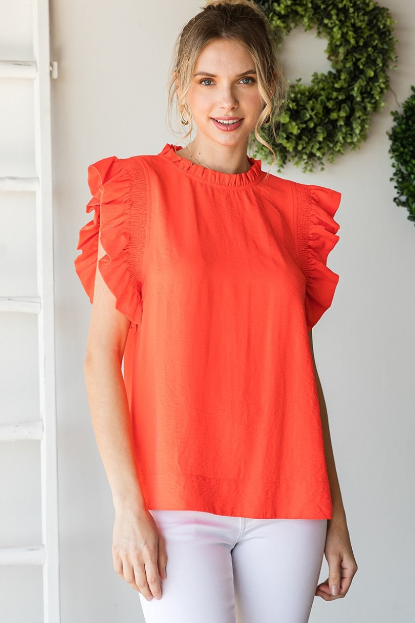 Solid Ruffle Trim Frill Top