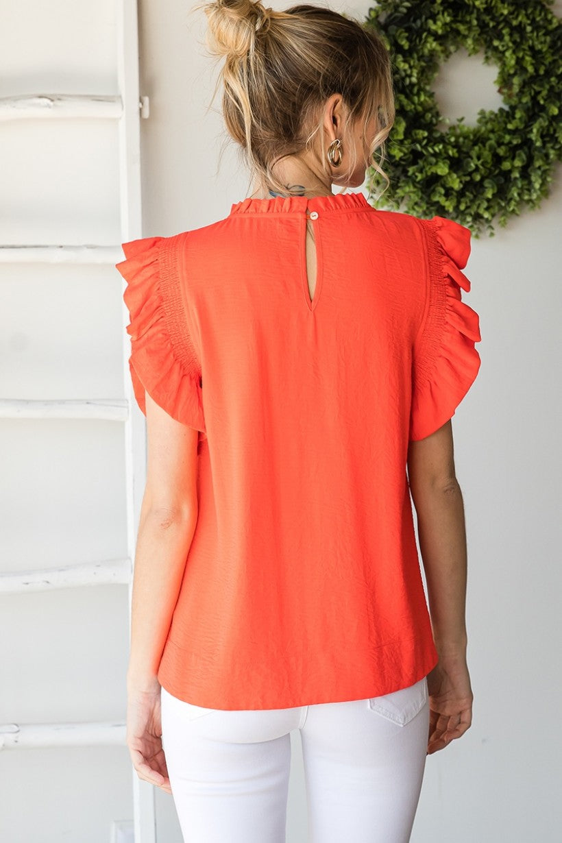 Solid Ruffle Trim Frill Top