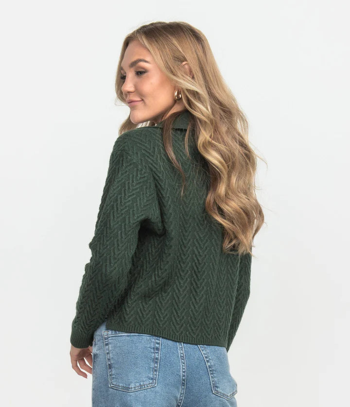 Textured Knit Polo Sweater Top