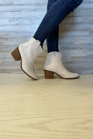 Snake Skin Ankle Booties-White