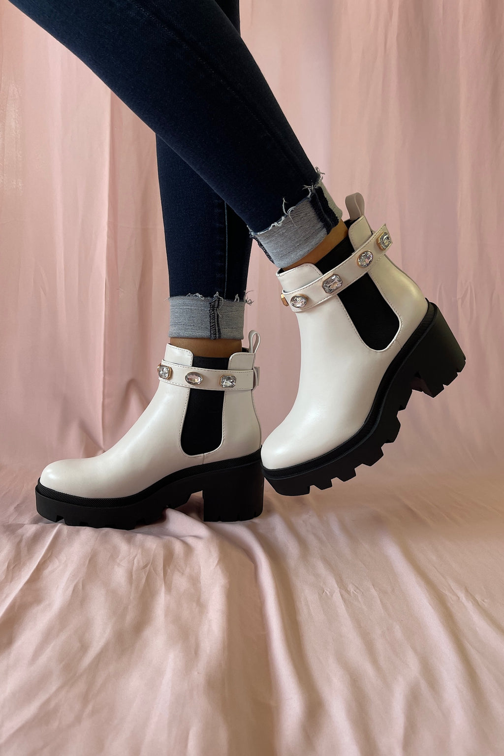 Profile Jewel Strap White Bootie