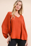 Drape Bubble Sleeve Solid Top - Free Souls Boutique