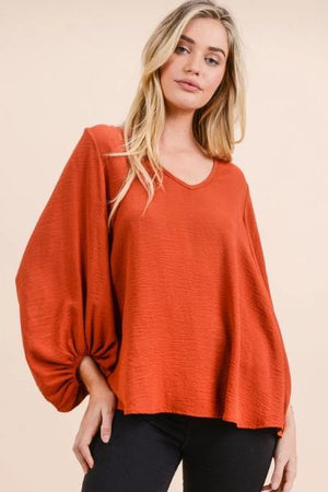 Drape Bubble Sleeve Solid Top - Free Souls Boutique