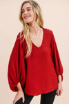 Drape Bubble Sleeve Solid Top - Free Souls Boutique