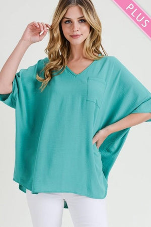 Plus Wide V Dolman Pocket Top