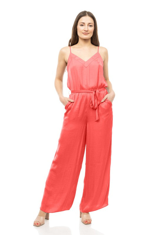 Tie Waist Spaghetti Strap Jumpsuit