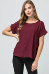Roll Sleeve Scoop Neck Top - Free Souls Boutique