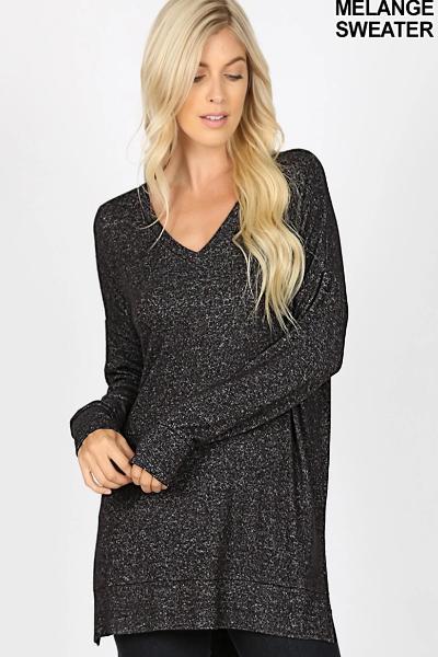 Brushed Melange V-Neck Top - Free Souls Boutique