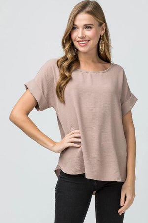 Roll Sleeve Scoop Neck Top - Free Souls Boutique