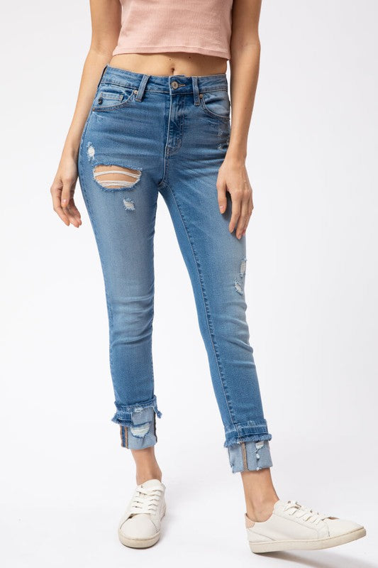 KC Distressed Thigh High Rise Skinny Jeans