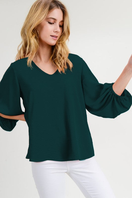 Drape Bubble Sleeve Solid Top