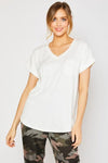 V-Neck Cuff Sleeve Pocket Top