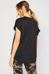 V-Neck Cuff Sleeve Pocket Top