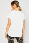 V-Neck Cuff Sleeve Pocket Top