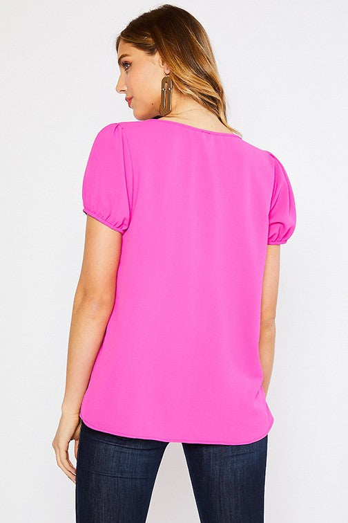 Short Puff Sleeve VNeck Top