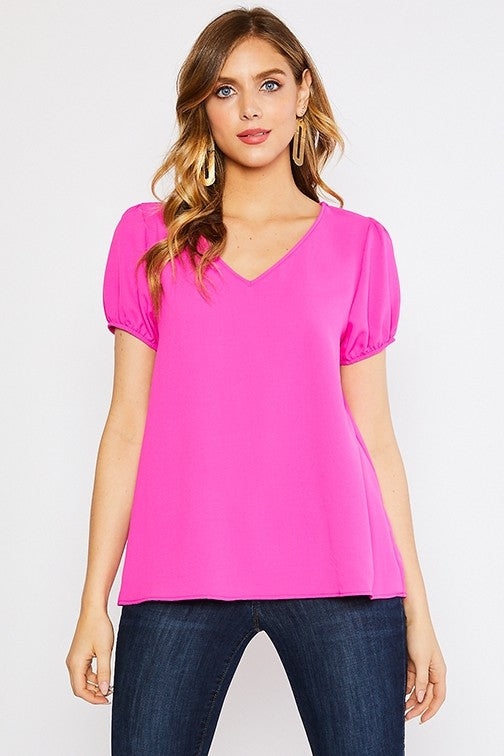 Short Puff Sleeve VNeck Top
