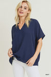 Solid Woven Short Sleeve Top