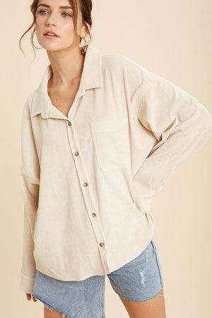 Corduroy Button Front Shirt Jacket