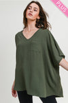Plus Wide V Dolman Pocket Top
