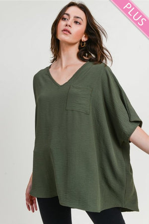 Plus Wide V Dolman Pocket Top