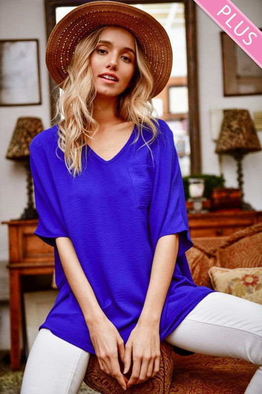 Plus Wide V Dolman Pocket Top