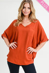 Plus Wide V Dolman Pocket Top