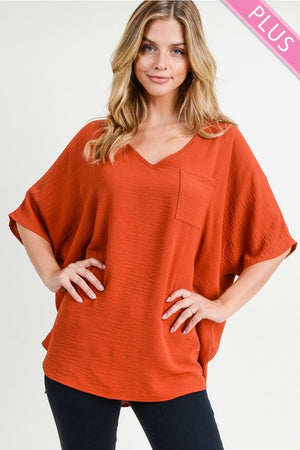 Plus Wide V Dolman Pocket Top