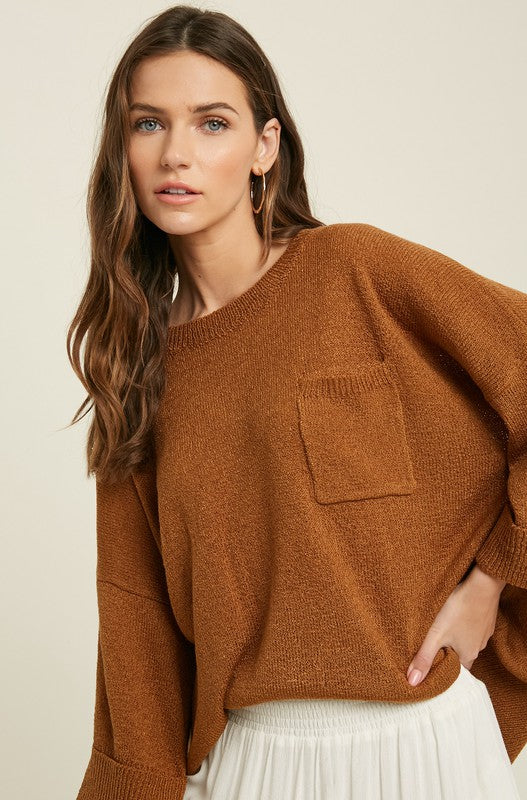 Front Pocket Roll Sleeve Sweater