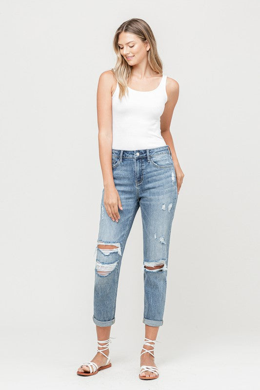 Distressed Comfort Stretch Boyfriend Jeans