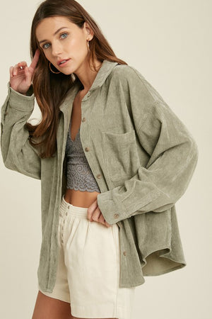 Corduroy Button Front Shirt Jacket