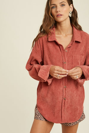 Corduroy Button Front Shirt Jacket