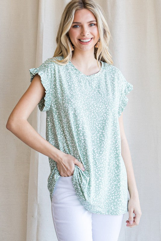 Ruffle Cap Sleeve Animal Top