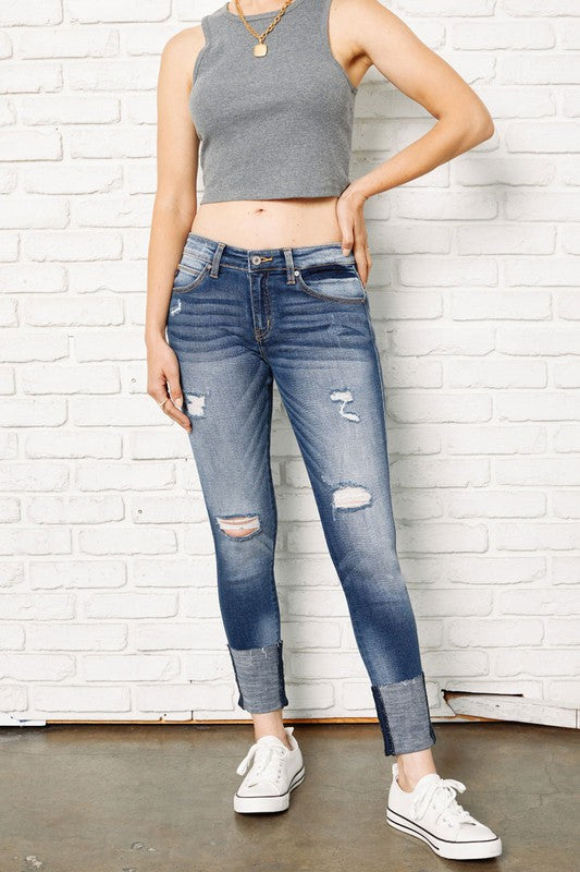 KC Tall Cuff Distressed Skinny Jeans